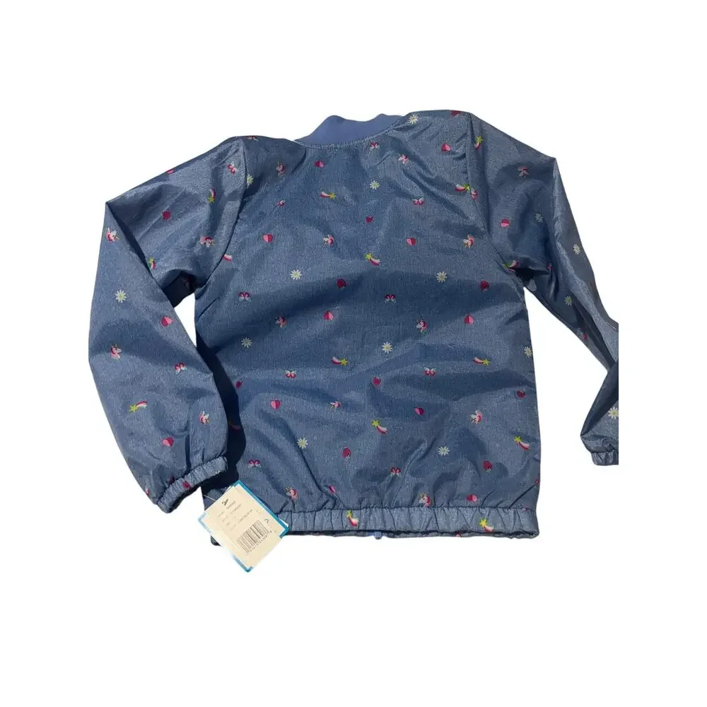 Carter’s 7 blue denim look windbreaker ruffed printed hearts rainbow nwt